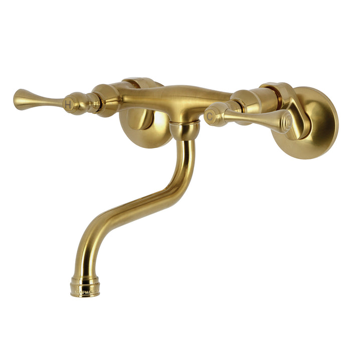 Kingston KS316SB Two-Handle 2-Hole Wall Mount Bathroom Faucet, Brushed Brass
