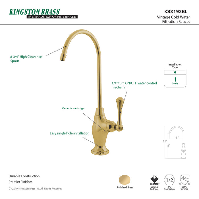 Kingston Tulare KS3192BL - Vintage Single-Handle 1-Hole Deck Mount Water Filtration Faucet, Polished Brass