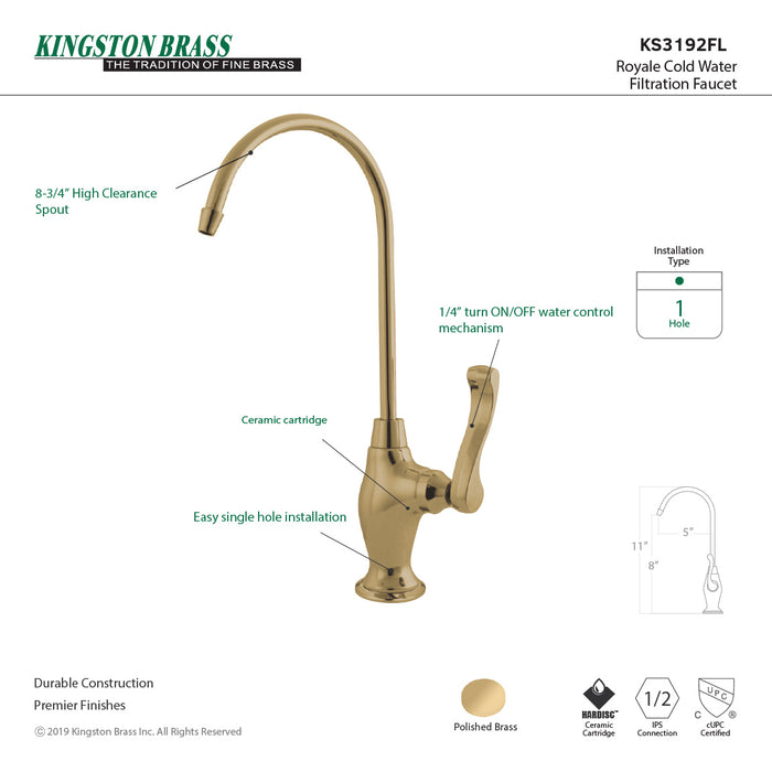 Kingston Tulare KS3192FL - Royale Single-Handle 1-Hole Deck Mount Water Filtration Faucet, Polished Brass