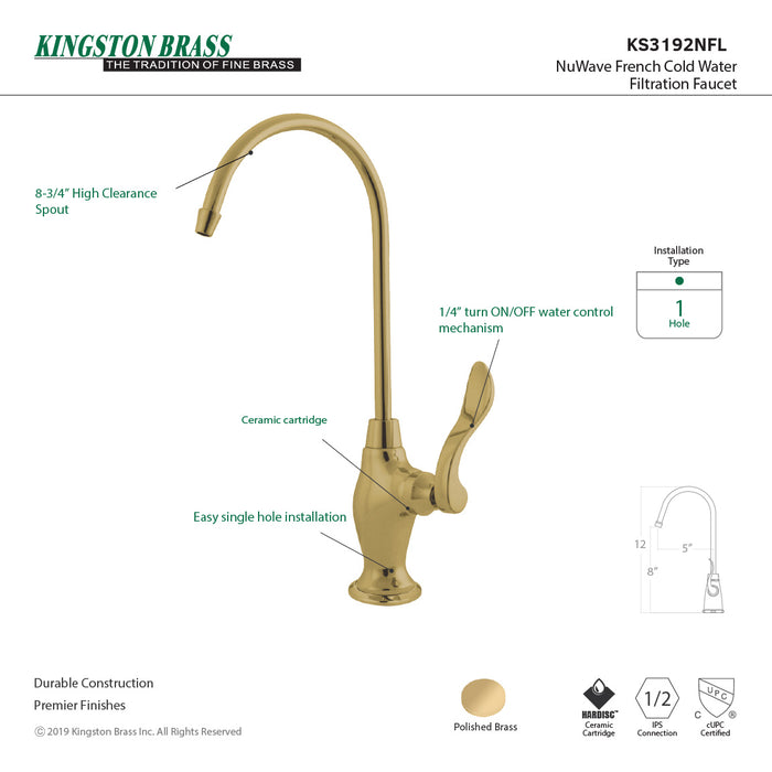 Kingston Tulare KS3192NFL - NuWave French Single-Handle 1-Hole Deck Mount Water Filtration Faucet, Polished Brass