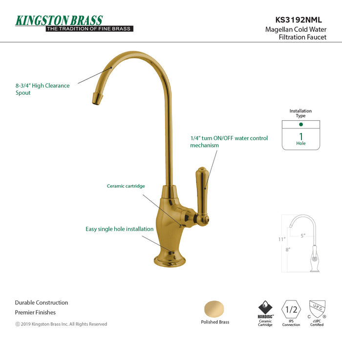 Kingston Tulare KS3192NML - Magellan Single-Handle 1-Hole Deck Mount Water Filtration Faucet, Polished Brass
