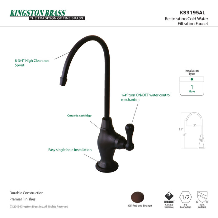 Kingston Heirloom KS3195AL - Restoration Single-Handle 1-Hole Deck Mount Water Filtration Faucet, Oil Rubbed Bronze