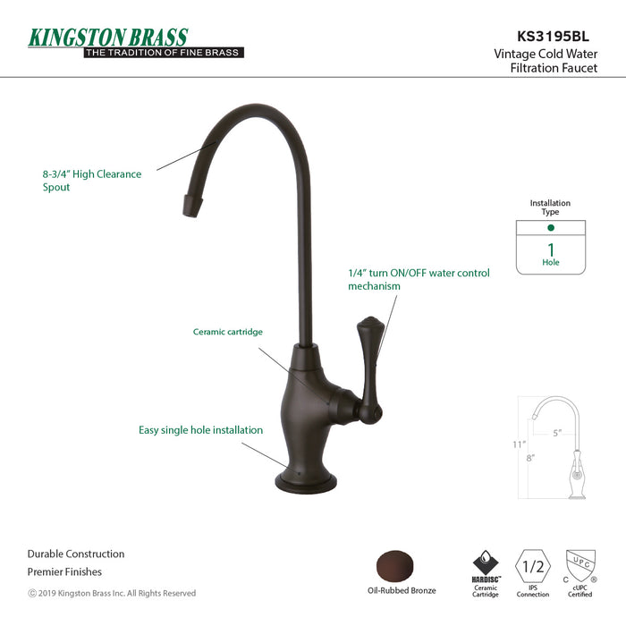Kingston Tulare KS3195BL - Vintage Single-Handle 1-Hole Deck Mount Water Filtration Faucet, Oil Rubbed Bronze