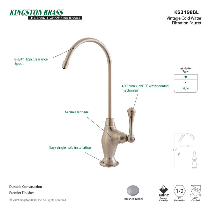 Kingston Tulare KS3198BL - Vintage Single-Handle 1-Hole Deck Mount Water Filtration Faucet, Brushed Nickel