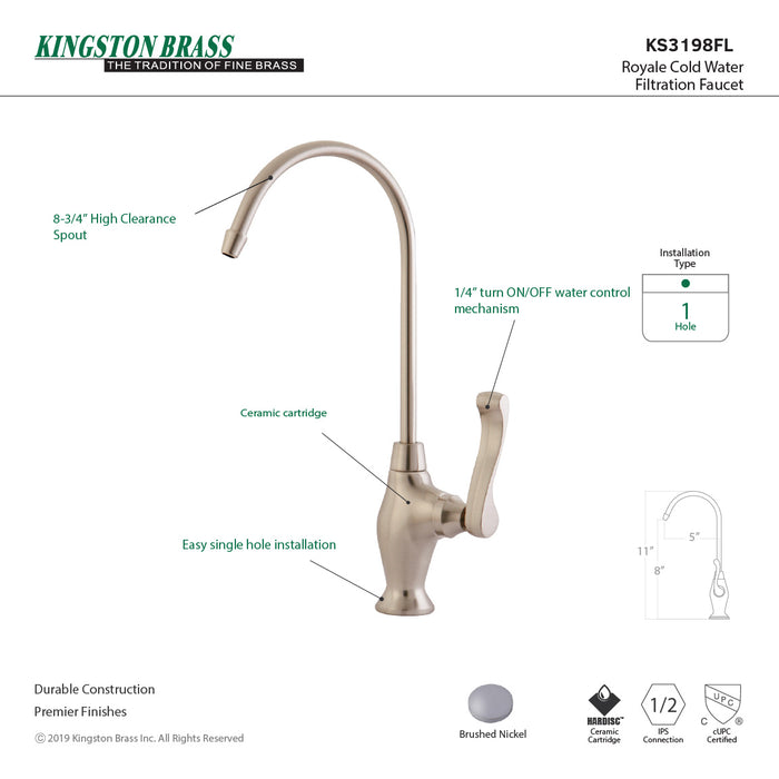 Kingston Tulare KS3198FL - Royale Single-Handle 1-Hole Deck Mount Water Filtration Faucet, Brushed Nickel