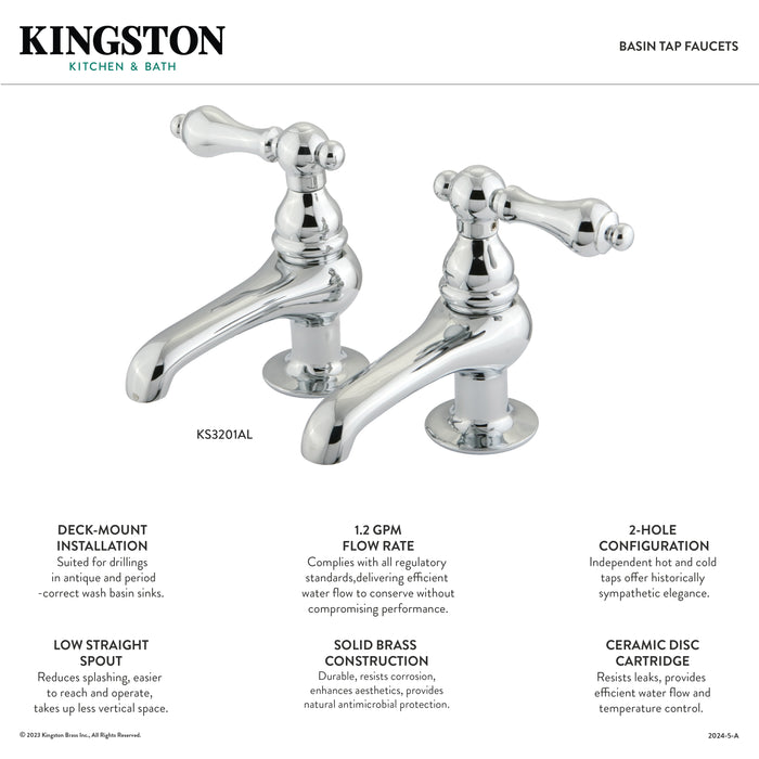 Kingston Heirloom KS3201AL - Restoration Two-Handle Deck Mount Basin Tap Faucet, Polished Chrome