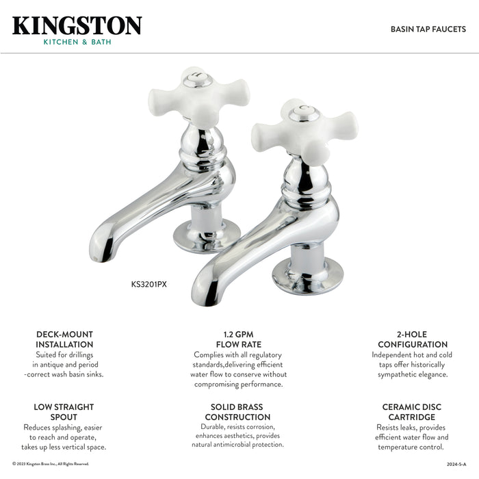 Kingston Heirloom KS3201PX - Restoration Two-Handle Deck Mount Basin Tap Faucet, Polished Chrome