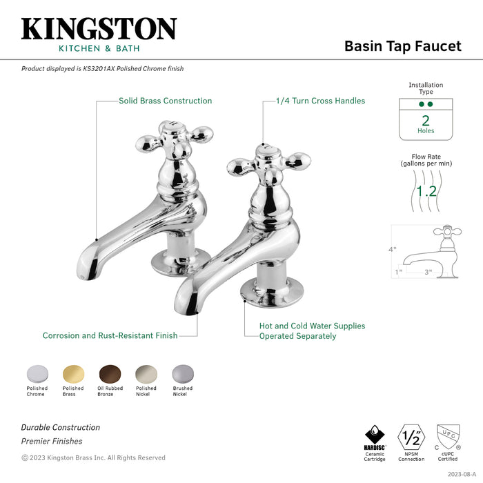 Kingston Heirloom KS3202AX - Restoration Two-Handle Deck Mount Basin Tap Faucet, Polished Brass
