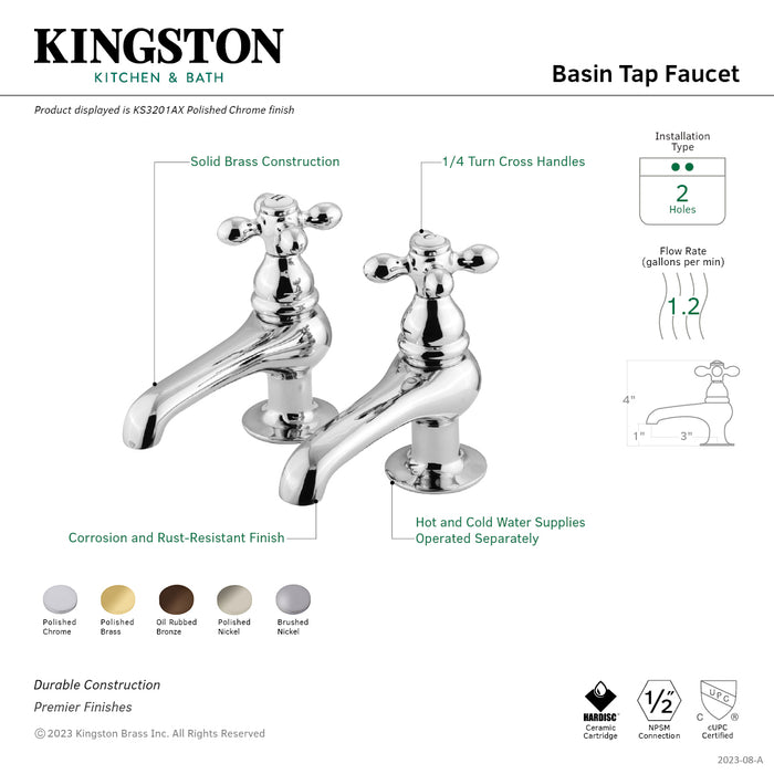 Restoration KS3202AX Two-Handle Deck Mount Basin Tap Faucet, Polished Brass