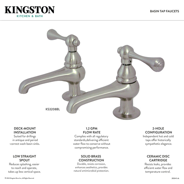 Kingston Tulare KS3208BL - Restoration Two-Handle Deck Mount Basin Tap Faucet, Brushed Nickel