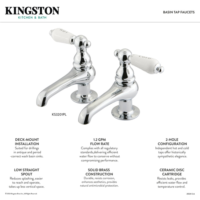 Kingston Heirloom KS3208PL - Restoration Two-Handle Deck Mount Basin Tap Faucet, Brushed Nickel