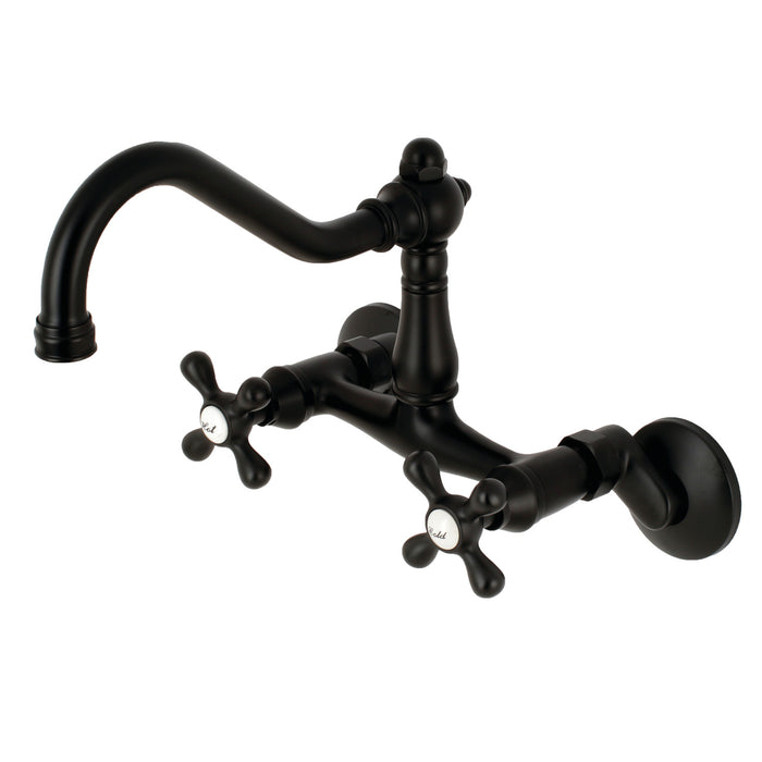 Kingston Heirloom KS3220AX - Vintage Two-Handle 2-Hole Wall Mount Bridge Kitchen Faucet, Matte Black