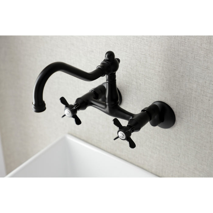 Kingston Heirloom KS3220BEX - Essex Two-Handle 2-Hole Wall Mount Bridge Kitchen Faucet, Matte Black