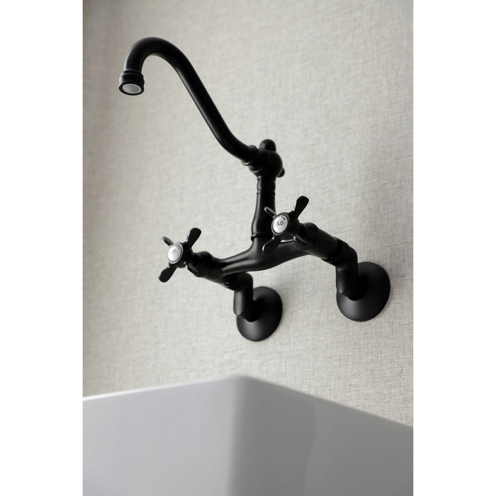 Kingston Heirloom KS3220BEX - Essex Two-Handle 2-Hole Wall Mount Bridge Kitchen Faucet, Matte Black