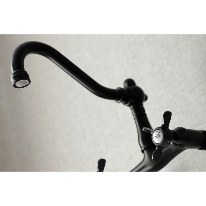 Kingston Heirloom KS3220BEX - Essex Two-Handle 2-Hole Wall Mount Bridge Kitchen Faucet, Matte Black
