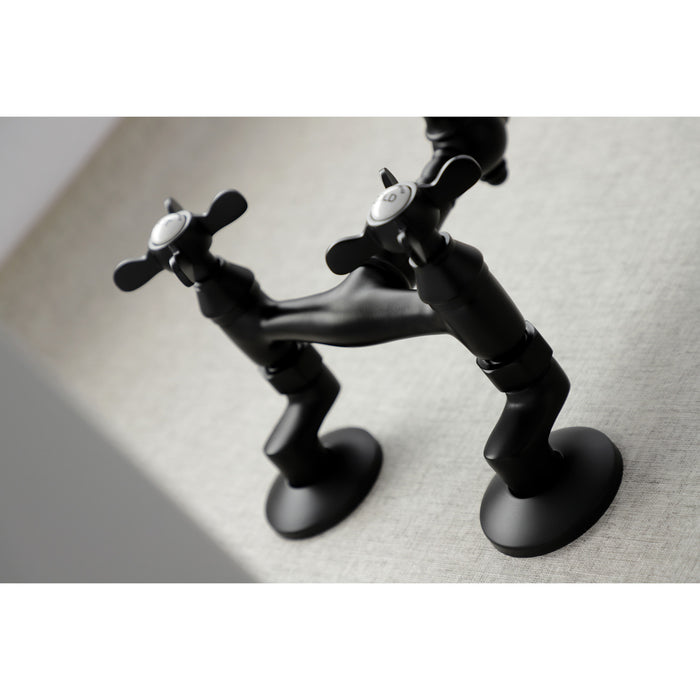 Kingston Heirloom KS3220BEX - Essex Two-Handle 2-Hole Wall Mount Bridge Kitchen Faucet, Matte Black