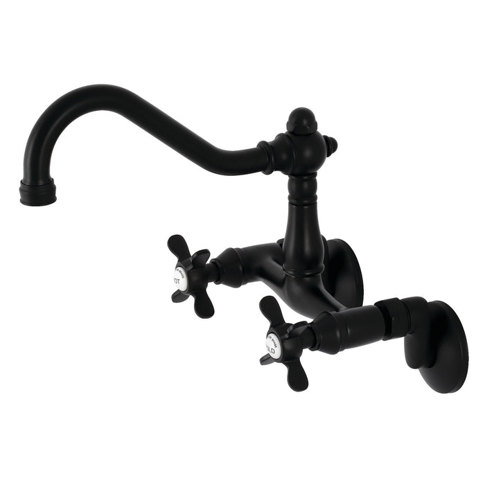 Kingston Heirloom KS3220BEX - Essex Two-Handle 2-Hole Wall Mount Bridge Kitchen Faucet, Matte Black