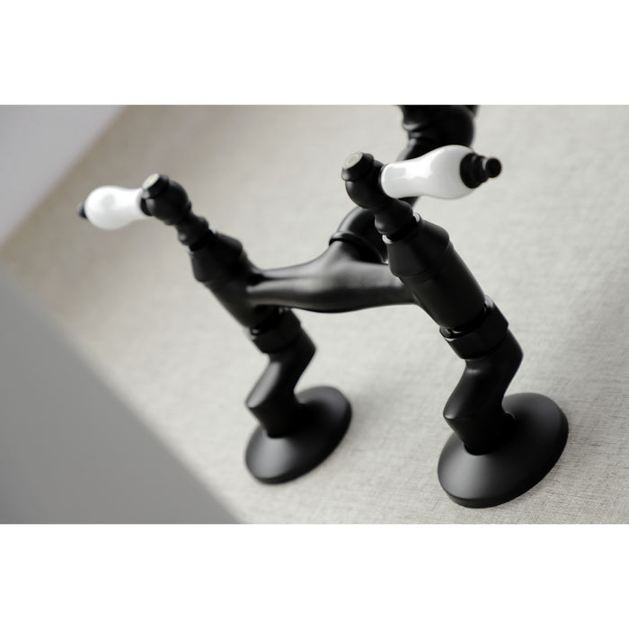 Kingston Heirloom KS3220PL - Vintage Two-Handle 2-Hole Wall Mount Bridge Kitchen Faucet, Matte Black