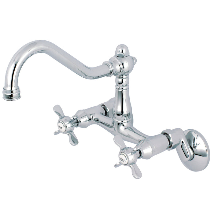 Kingston Heirloom KS3221BEX - Essex Two-Handle 2-Hole Wall Mount Bridge Kitchen Faucet, Polished Chrome