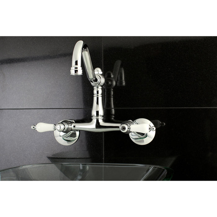 Kingston Heirloom KS3221PL - Vintage Two-Handle 2-Hole Wall Mount Bridge Kitchen Faucet, Polished Chrome
