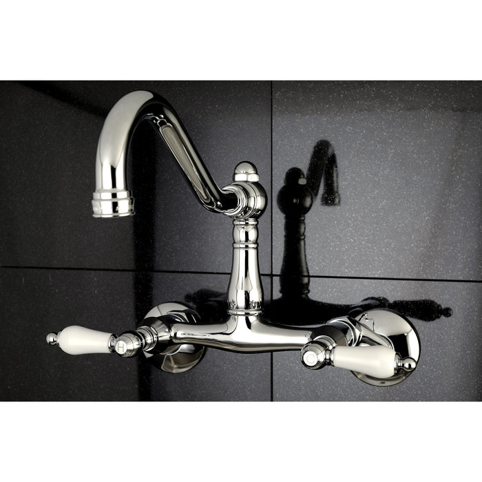Kingston Heirloom KS3221PL - Vintage Two-Handle 2-Hole Wall Mount Bridge Kitchen Faucet, Polished Chrome