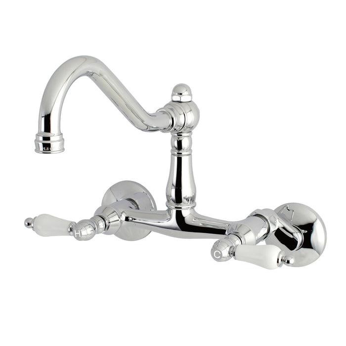 Kingston Heirloom KS3221PL - Vintage Two-Handle 2-Hole Wall Mount Bridge Kitchen Faucet, Polished Chrome