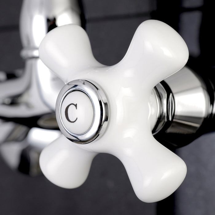 Kingston Heirloom KS3221PX - Vintage Two-Handle 2-Hole Wall Mount Bridge Kitchen Faucet, Polished Chrome