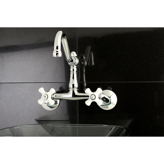 Kingston Heirloom KS3221PX - Vintage Two-Handle 2-Hole Wall Mount Bridge Kitchen Faucet, Polished Chrome
