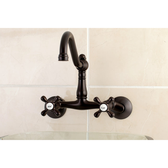 Kingston Heirloom KS3225AX - Vintage Two-Handle 2-Hole Wall Mount Bridge Kitchen Faucet, Oil Rubbed Bronze