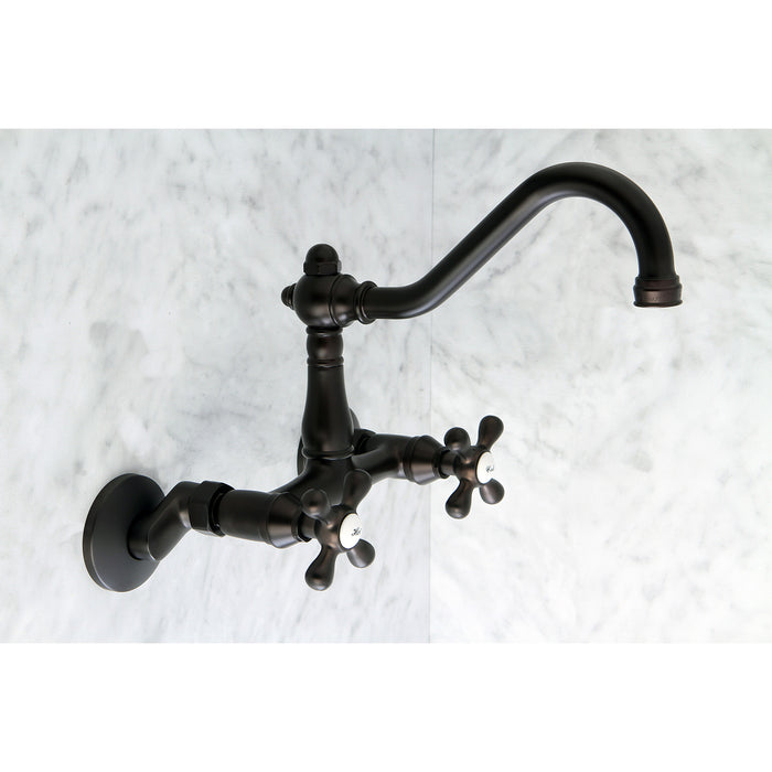 Kingston Heirloom KS3225AX - Vintage Two-Handle 2-Hole Wall Mount Bridge Kitchen Faucet, Oil Rubbed Bronze