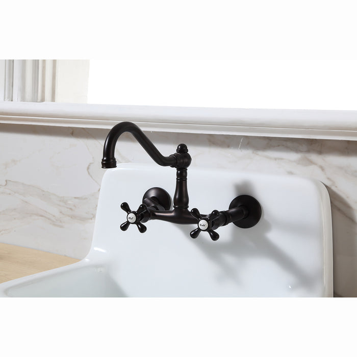 Vintage KS3225AX Double-Handle 2-Hole Wall-Mount Bridge Kitchen Faucet, Oil Rubbed Bronze