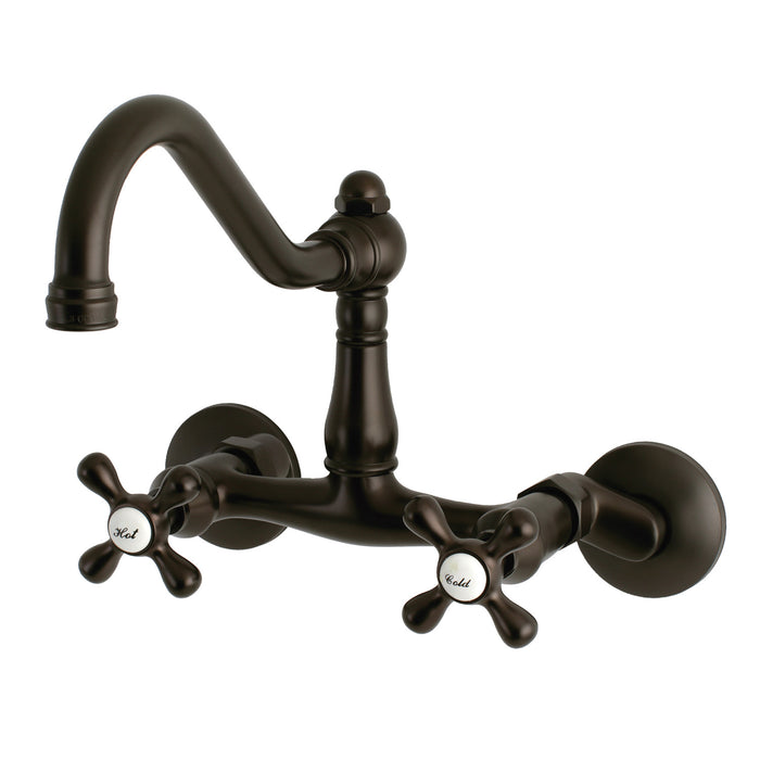 Kingston Heirloom KS3225AX - Vintage Two-Handle 2-Hole Wall Mount Bridge Kitchen Faucet, Oil Rubbed Bronze
