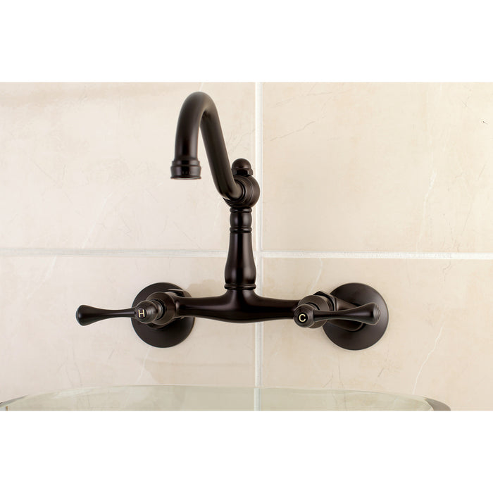 Kingston Heirloom KS3225BL - Vintage Two-Handle 2-Hole Wall Mount Bridge Kitchen Faucet, Oil Rubbed Bronze