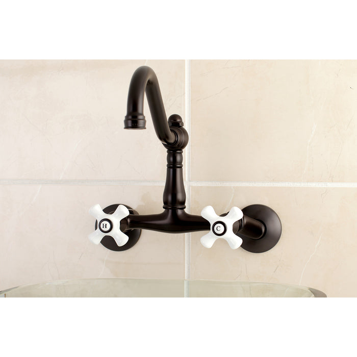 Kingston Heirloom KS3225PX - Vintage Two-Handle 2-Hole Wall Mount Bridge Kitchen Faucet, Oil Rubbed Bronze