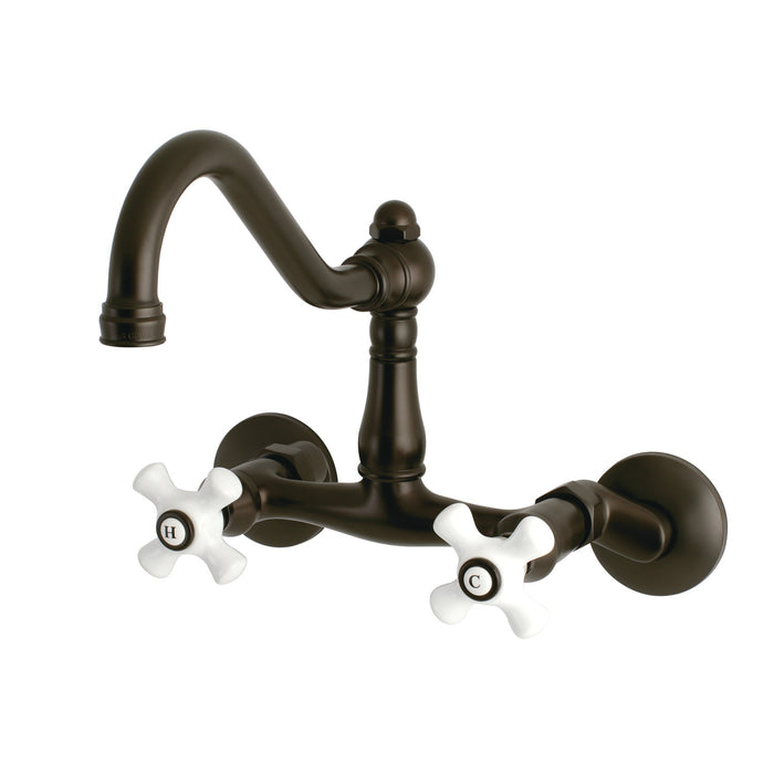 Kingston Heirloom KS3225PX - Vintage Two-Handle 2-Hole Wall Mount Bridge Kitchen Faucet, Oil Rubbed Bronze
