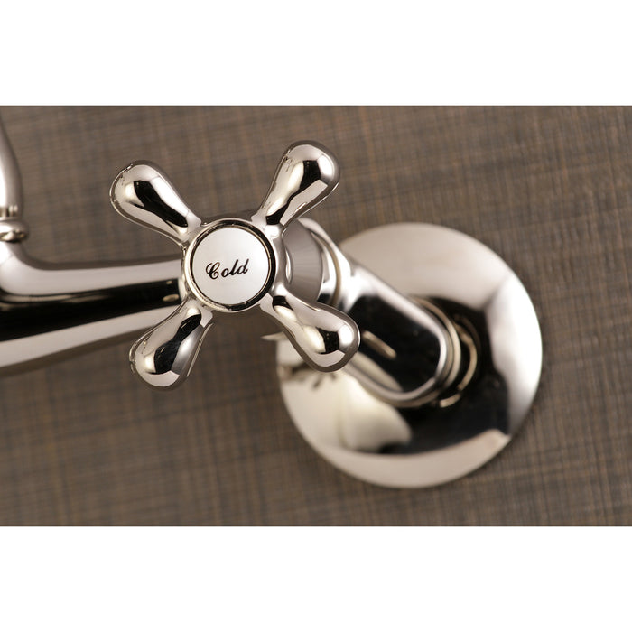Kingston Heirloom KS3226AX - Vintage Two-Handle 2-Hole Wall Mount Bridge Kitchen Faucet, Polished Nickel