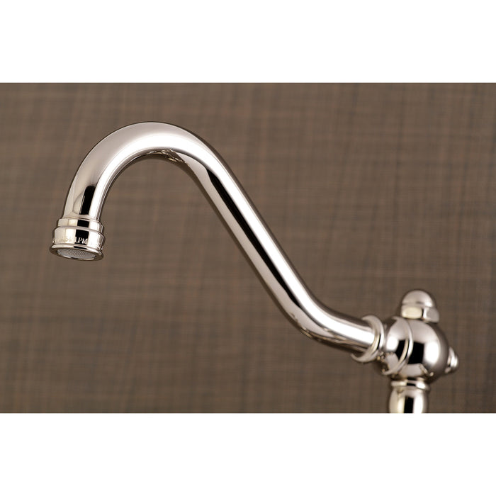 Kingston Heirloom KS3226AX - Vintage Two-Handle 2-Hole Wall Mount Bridge Kitchen Faucet, Polished Nickel