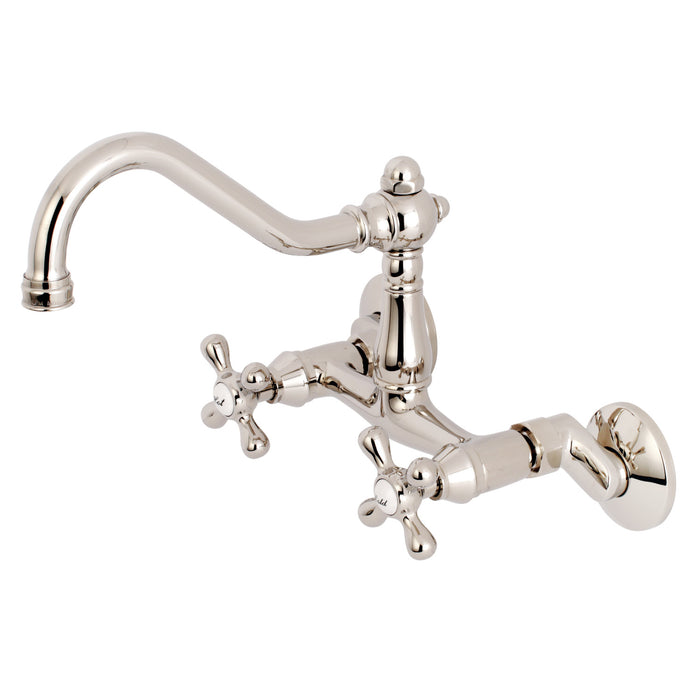 Kingston Heirloom KS3226AX - Vintage Two-Handle 2-Hole Wall Mount Bridge Kitchen Faucet, Polished Nickel