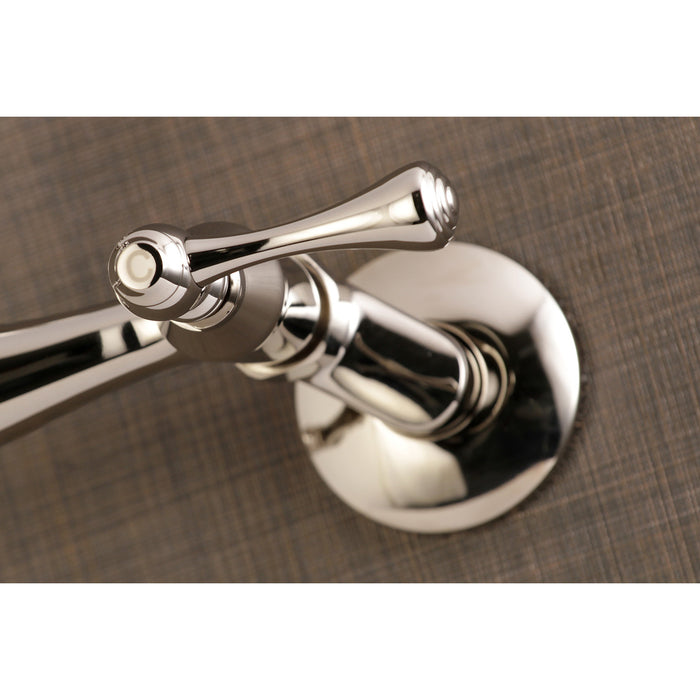 Kingston Heirloom KS3226BL - Vintage Two-Handle 2-Hole Wall Mount Bridge Kitchen Faucet, Polished Nickel