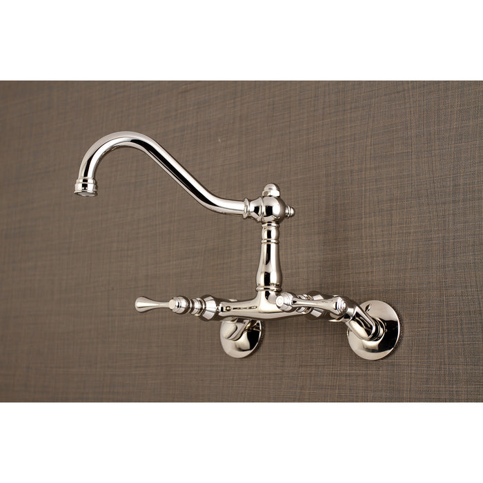 Kingston Heirloom KS3226BL - Vintage Two-Handle 2-Hole Wall Mount Bridge Kitchen Faucet, Polished Nickel