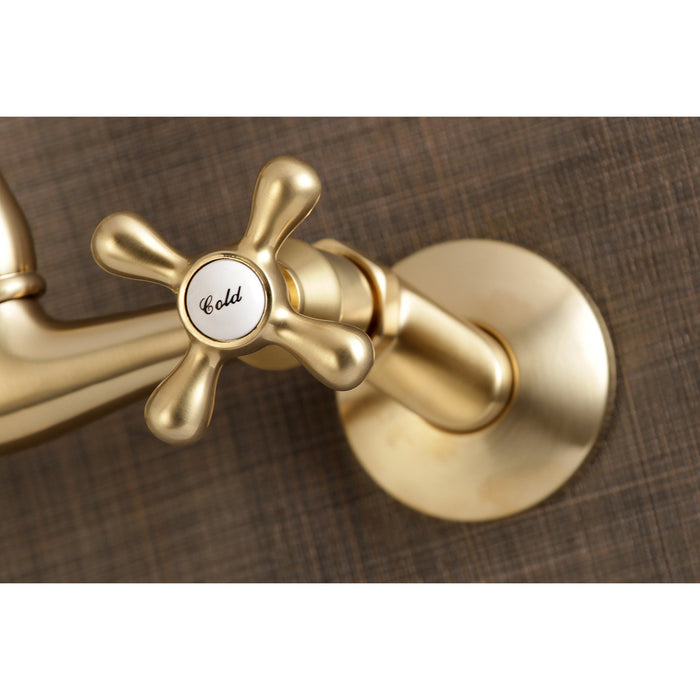 Kingston Heirloom KS3227AX - Vintage Two-Handle 2-Hole Wall Mount Bridge Kitchen Faucet, Brushed Brass