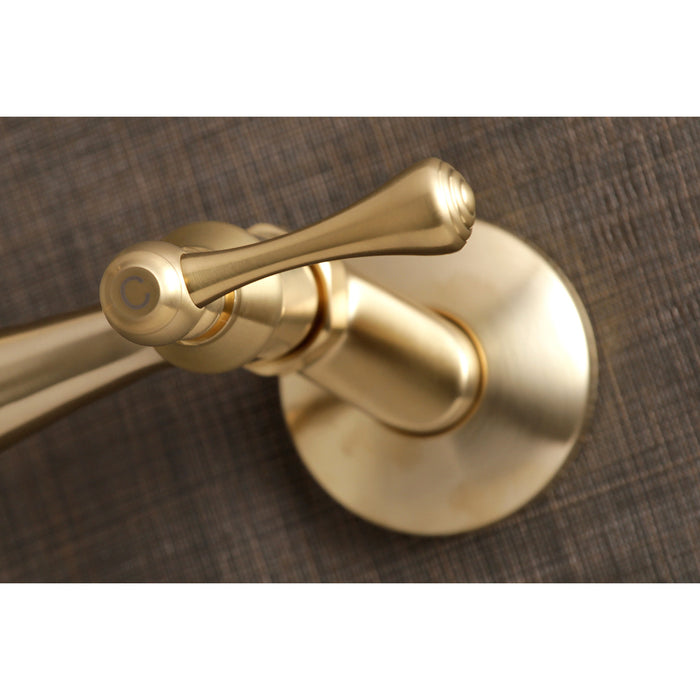 Kingston Heirloom KS3227BL - Vintage Two-Handle 2-Hole Wall Mount Bridge Kitchen Faucet, Brushed Brass