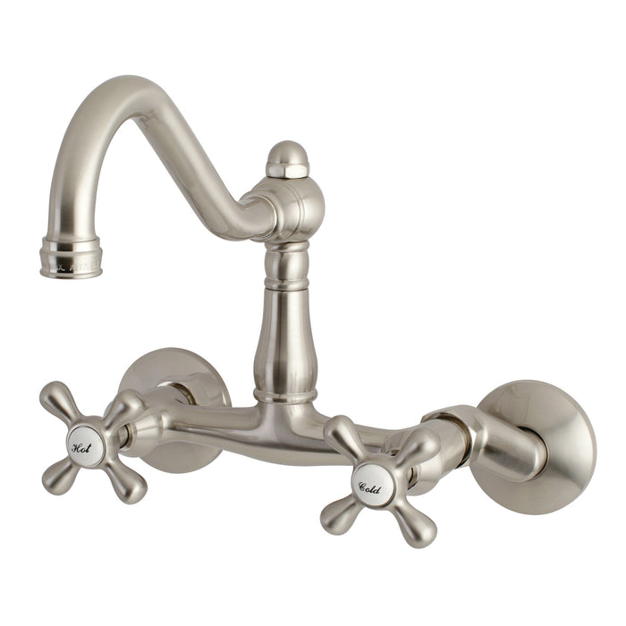 Kingston Heirloom KS3228AX - Vintage Two-Handle 2-Hole Wall Mount Bridge Kitchen Faucet, Brushed Nickel