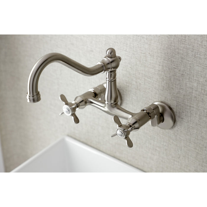 Kingston Heirloom KS3228BEX - Essex Two-Handle 2-Hole Wall Mount Bridge Kitchen Faucet, Brushed Nickel