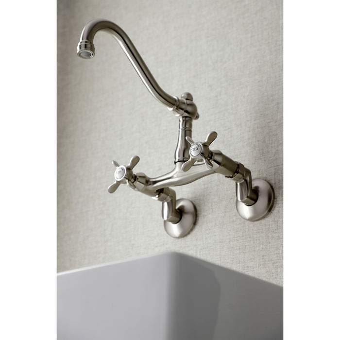 Kingston Heirloom KS3228BEX - Essex Two-Handle 2-Hole Wall Mount Bridge Kitchen Faucet, Brushed Nickel