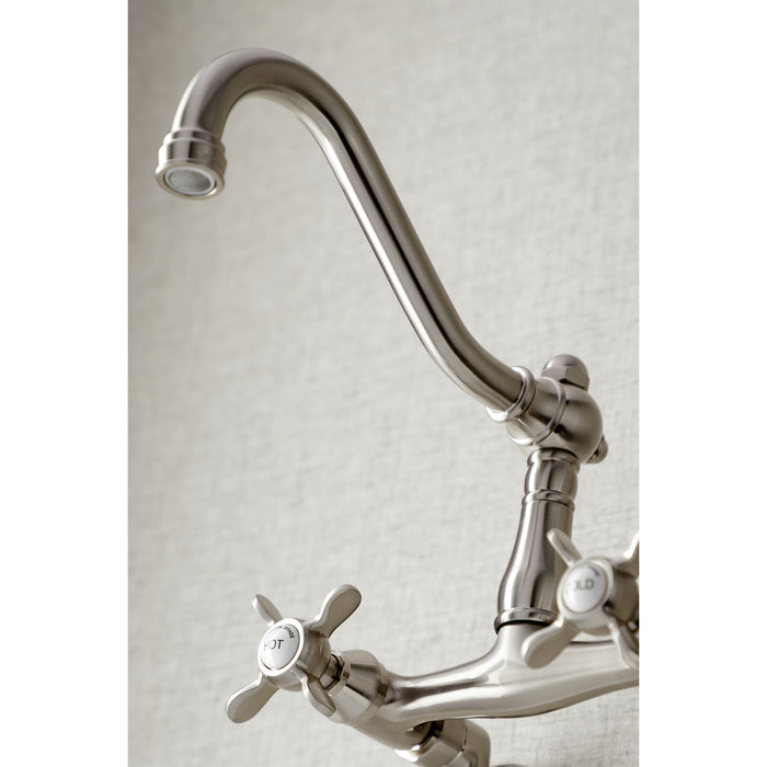 Kingston Heirloom KS3228BEX - Essex Two-Handle 2-Hole Wall Mount Bridge Kitchen Faucet, Brushed Nickel