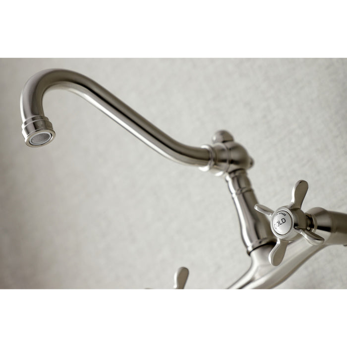 Kingston Heirloom KS3228BEX - Essex Two-Handle 2-Hole Wall Mount Bridge Kitchen Faucet, Brushed Nickel
