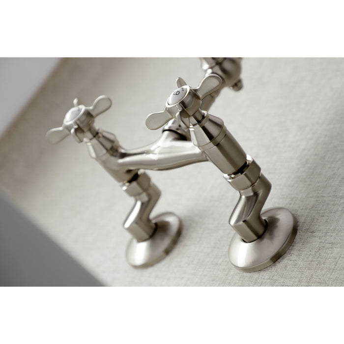 Kingston Heirloom KS3228BEX - Essex Two-Handle 2-Hole Wall Mount Bridge Kitchen Faucet, Brushed Nickel