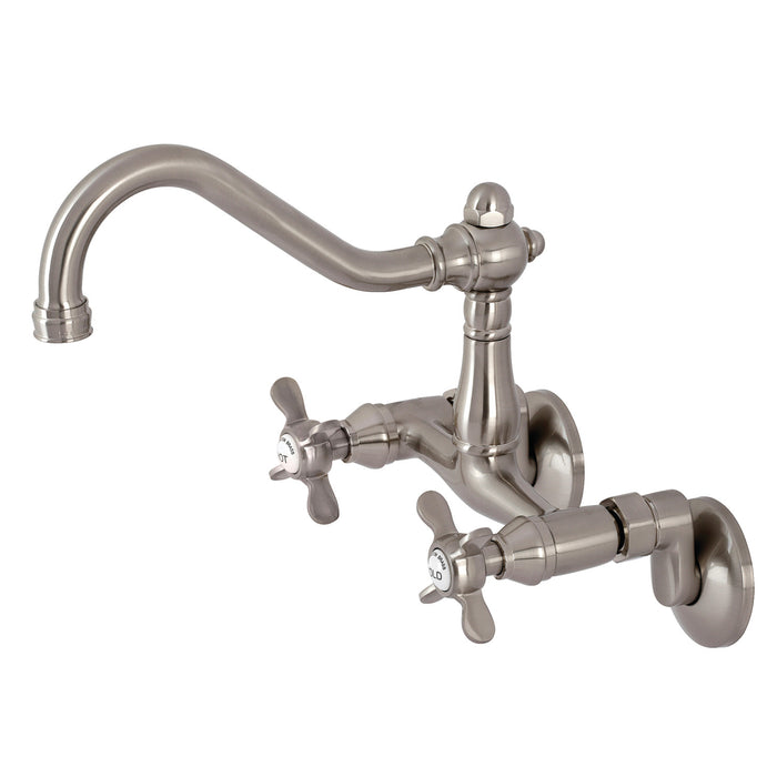 Kingston Heirloom KS3228BEX - Essex Two-Handle 2-Hole Wall Mount Bridge Kitchen Faucet, Brushed Nickel