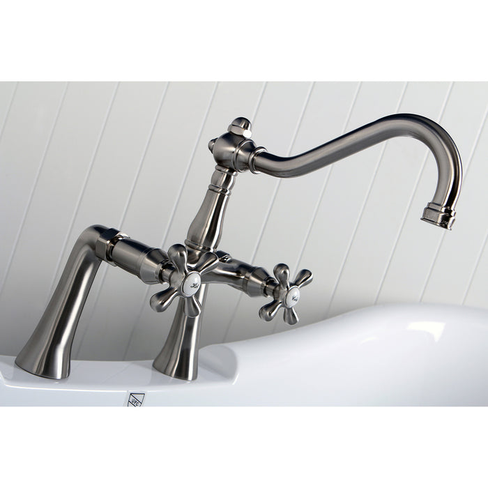 Kingston Heirloom KS3238AX - Restoration Two-Handle 2-Hole Deck-Mount Clawfoot Tub Faucet, Brushed Nickel